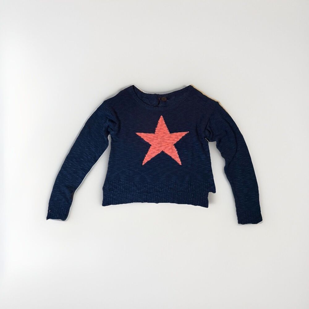 Heart-N-Crush Women’s XL Blue Knit Sweater Pink Star Long Sleeve Acrylic